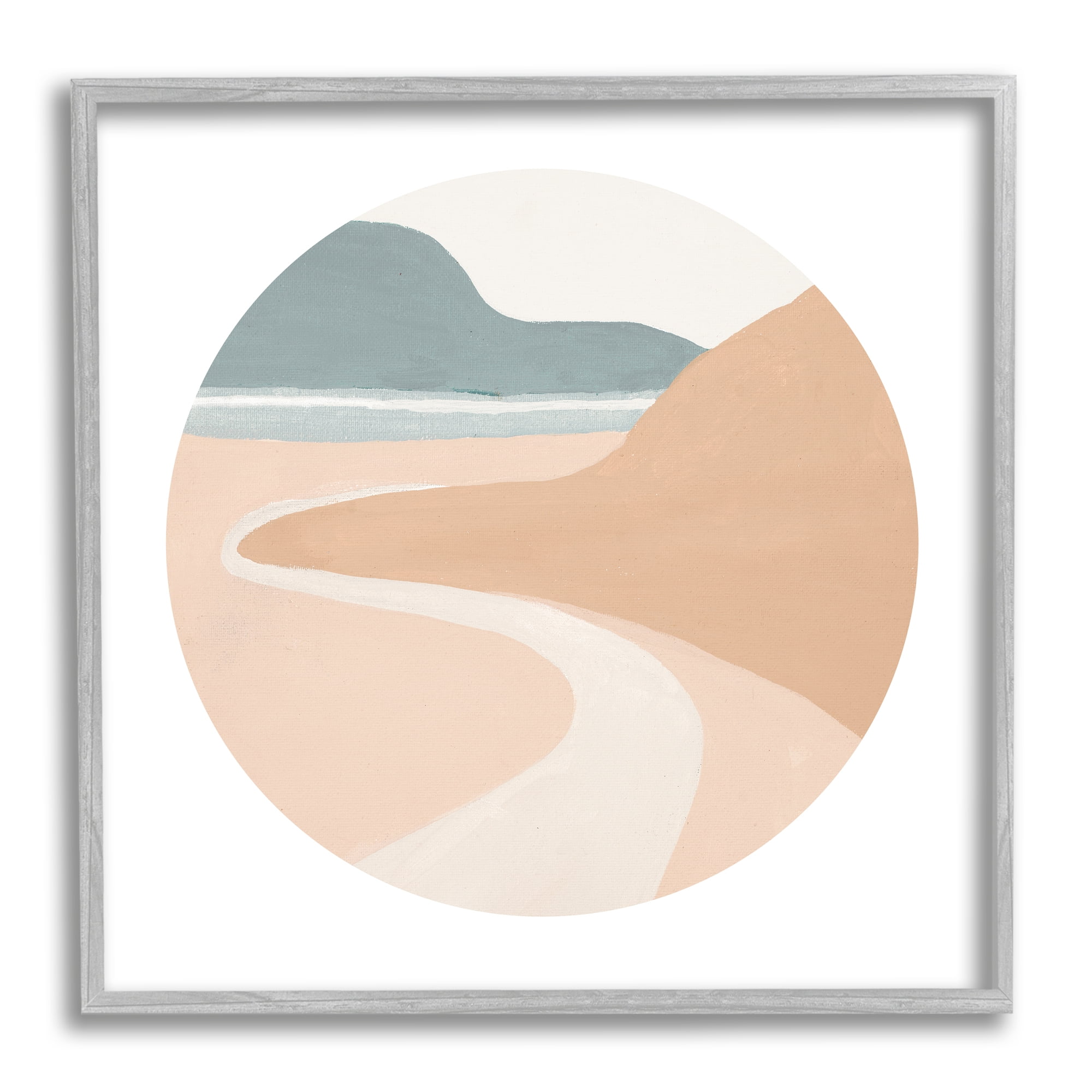 Abstract Southwestern Coastal Path Landscape Tan Blue Landscape Framed Art Print Wall Art, 17x17