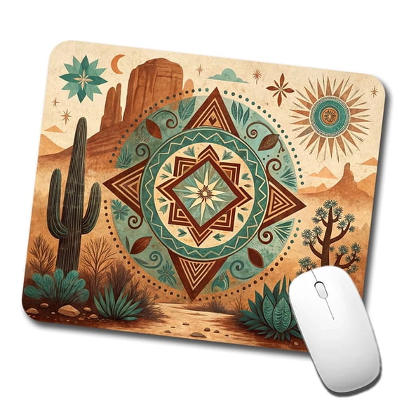 Abstract Southwestern Teal Brown Desert Design Mouse Pad Low Profile Gaming Mat