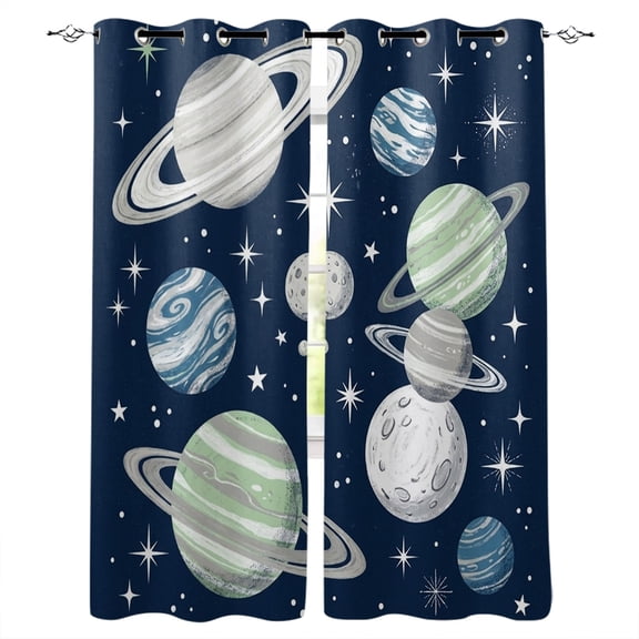 Abstract Space Kitchen Curtains Modern Chic Universes Navy Blue Cafe Short Curtains for Bathroom Blackout Window Curtain Grommet Small Window Treatment Tier Drapes for Bedroom Living Room 27.5"x39"x2