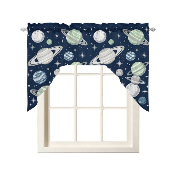 Abstract Space Swag Curtains for Kitchen Modern Chic Universes Navy Blue Valances for Windows Rod Pocket Small Window Treatment Short Topper for Cafe Bedroom Bathroom Living Room Decor 56x36 Inch