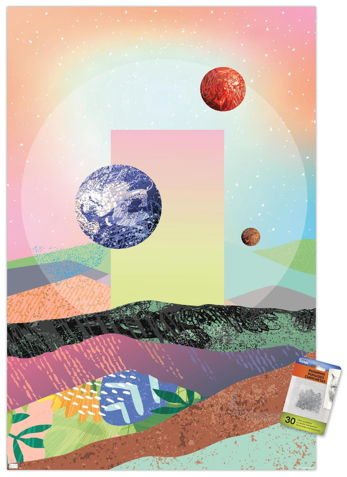 Abstract Space Wall Poster with Pushpins, 22.375" x 34"