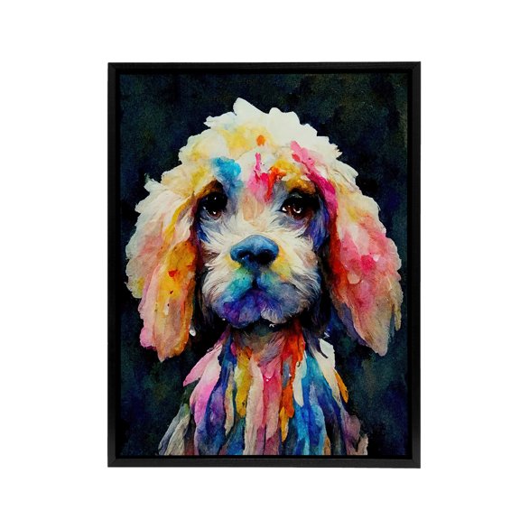 Abstract Spaniel Cockapoo Dog Colourful Black Framed Canvas Wall Art Print 12X16