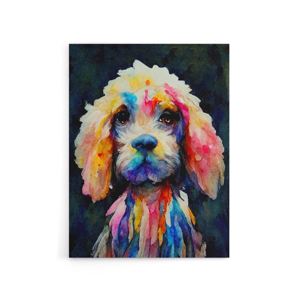 Abstract Spaniel Cockapoo Dog Colourful Canvas Wall Art Print 18X24"