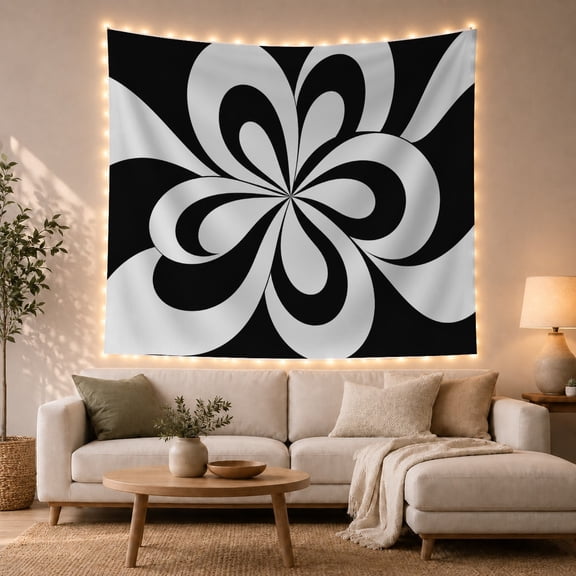Abstract Spiral Pinwheel on Deep Black Background, Dramatic Abstract for Abstract Art Fans, Optical Wall Art, Housewarming Gift, Tapestry Wall Hanging for Bedroom, Office and Dorm