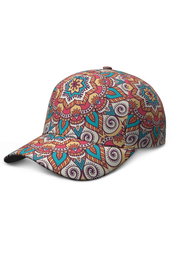 Abstract Spiritual Baseball Cap – Boho Ethnic Dad Hat with Tribal Mandala Pattern, Traditional Mystic Geometric Design, Adjustable Snapback