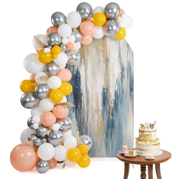 Abstract Splashes Arch Backdrop Cover 4FT Denim Blue Vertical Paint Streaks Blended Color Spandex Fitted Arch Covers Stretchy Backdrop Decoration for Wedding Birthday Graduation Party