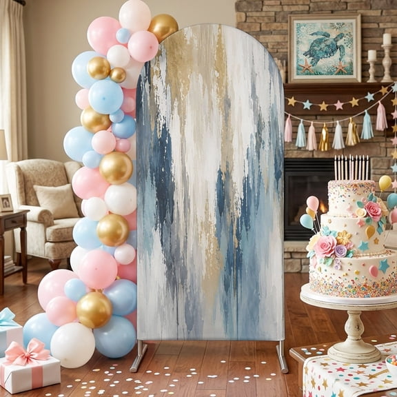 Abstract Splashes Arch Backdrop Covers 4 FT, Denim Blue Vertical Paint Streaks Blended Color Stretchy Fitted Arched Stand Covers Party Arch Stand Cover Photo Booth for Wedding Birthday Decor