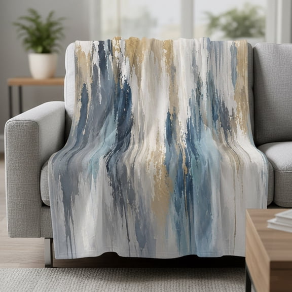 Abstract Splashes Fleece Throw Blanket Lightweight Denim Blue Vertical Paint Streaks Blended Color Fuzzy Flannel Throws Super Soft Cozy Flannel Blanket for Couch, Sofa, Bed, Travel 30"x40"