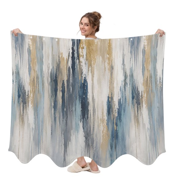 Abstract Splashes Wearable Blanket, Denim Blue Vertical Paint Streaks Blended Color Plush Thick Cozy Flannel Oversized Adult Throw Body Wearable Blankets with Pocket Gifts for Women Men 58x64in
