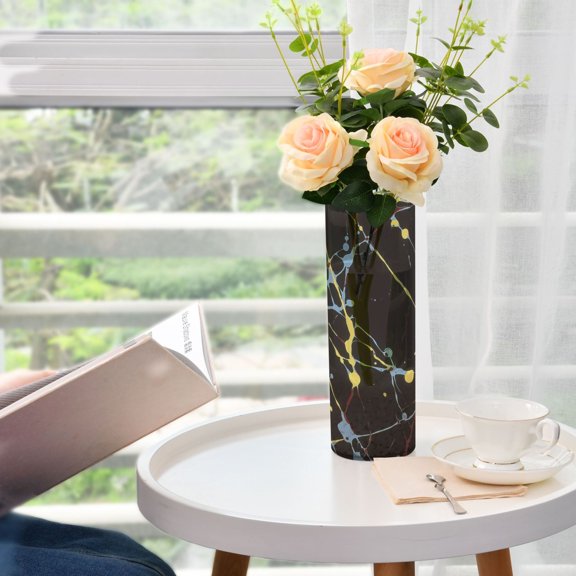 Abstract Splatter Paint Pattern Plastic Vase 11.8'' x 3.9'' Transparent Non Breakable Decorative for Family