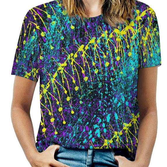 Abstract Splatter Paint T-Shirt Black and Green Harajuku T Shirts Short Sleeve Street Fashion Tshirt Summer Design Tees