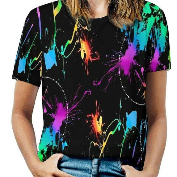 Abstract Splatter Paint T-Shirt Black and Green Harajuku T Shirts Short Sleeve Street Fashion Tshirt Summer Design Tees