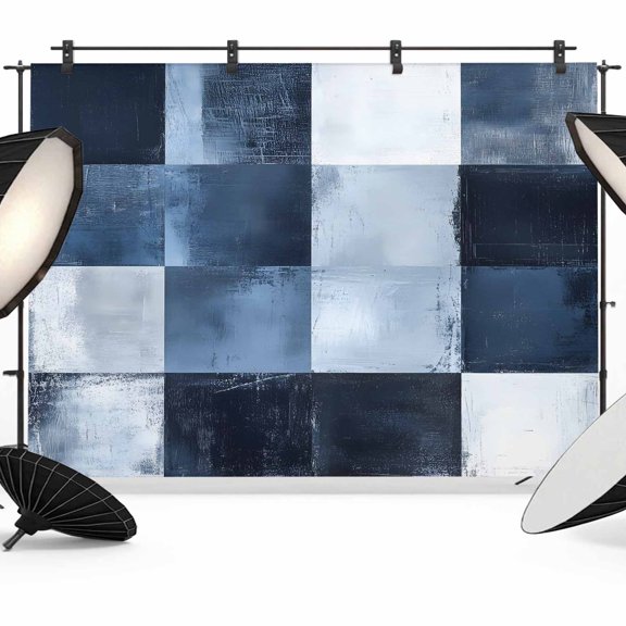 Abstract Splicing Plaid Backdrop for Photography, Watercolor Navy Blue Photo Backdrop Portrait Background Party Banner Photo Backgrounds for Studio Booth Props, 8x6ft