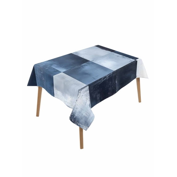 Abstract Splicing Plaid Table Cloth 60x84 Inch Rectangle, Watercolor Navy Blue Waterproof Tablecloth Washable Table Cover for Party Picnic Dinner Decor