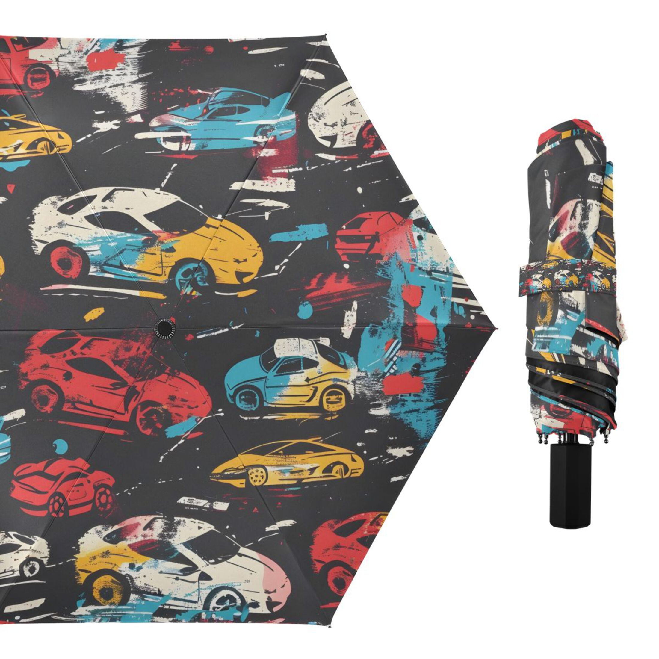 Abstract Sport Cars Compact Sun Umbrella Windproof Travel Umbrellas for Rain Strong Portable UV Protection
