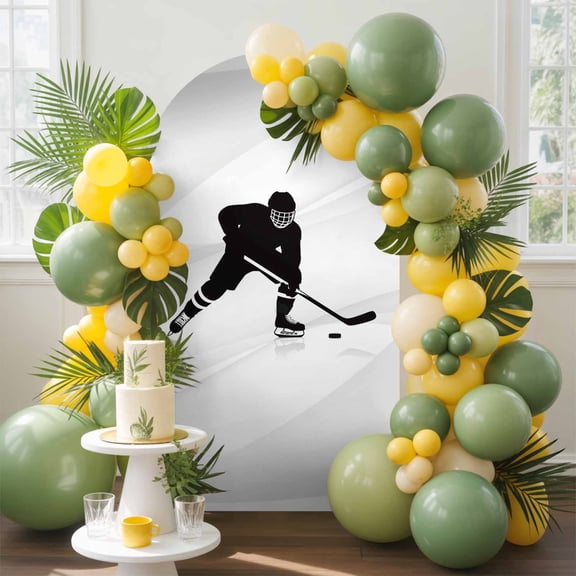 Abstract Sports Arch Backdrop Cover, 6.6FT, Athletes Hockey Grey Background Spandex Arch Covers Double-Sided Backdrop for Wedding Birthday Party Photo Background Decoration