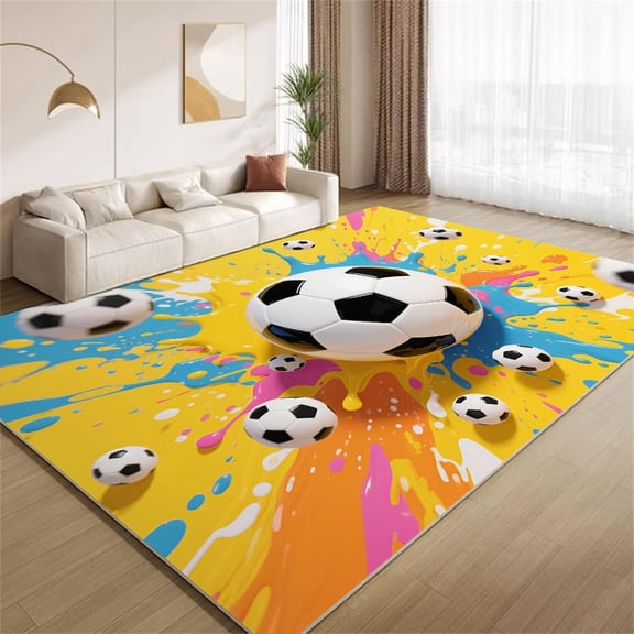 Abstract Sports Soccer Area Rugs, Painted Theme Carpet, Washable Non Slip Low Pile Soft Rug for Entryway Bedroom Decor Mat 3ftx5ft