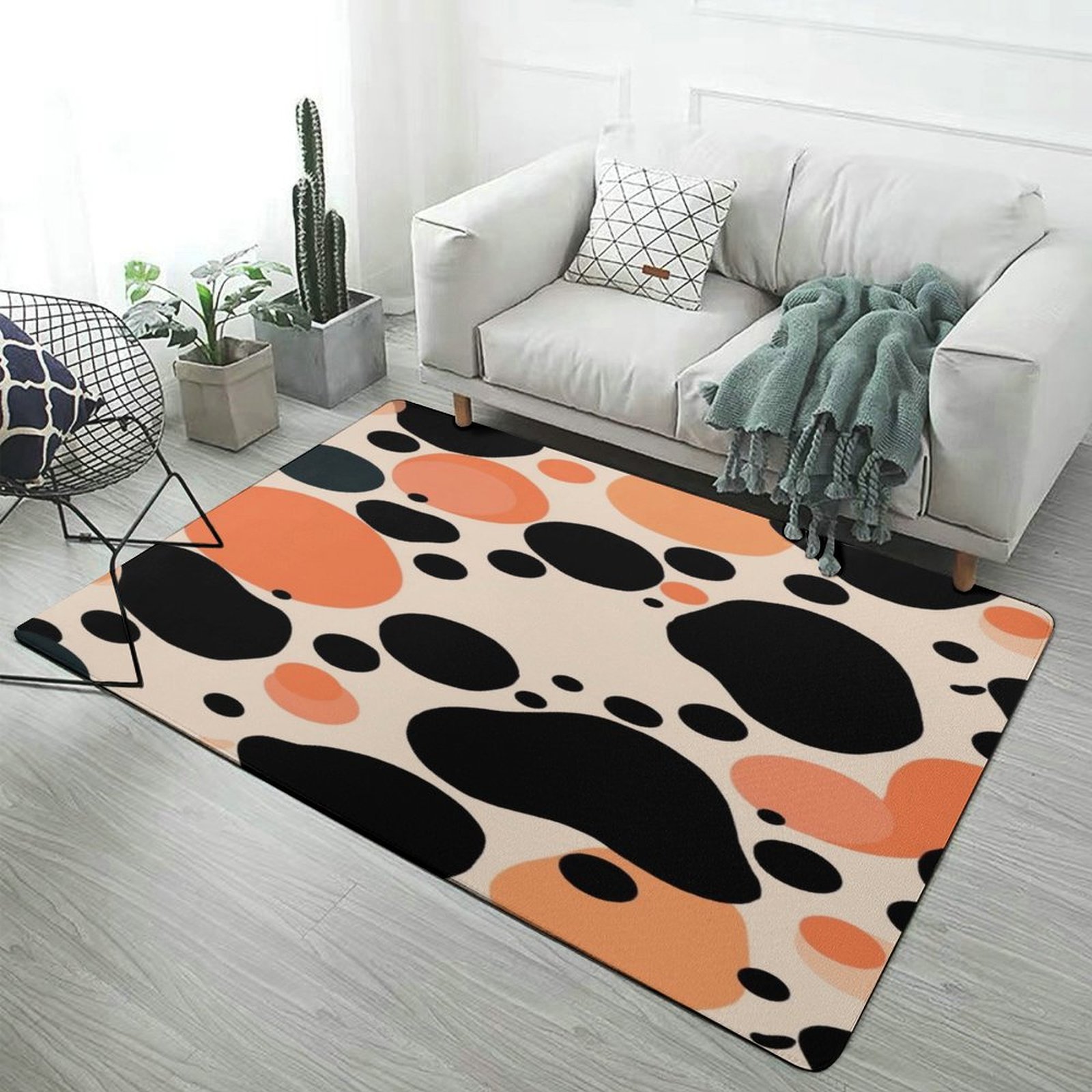 Spot Rug Abstract Spots Orange Black. Carpet Rug for Bedroom Living Room Home ...