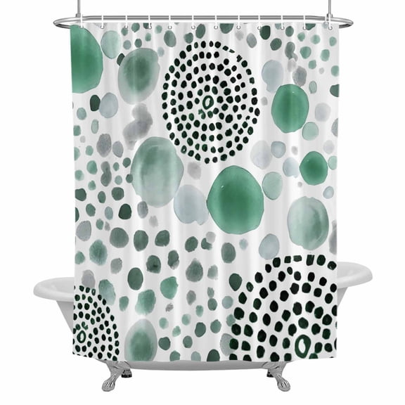 Abstract Spots Shower Curtain, Modern Splatter Circles Green Waterproof Fabric Bathroom Shower Curtains Set with Hooks, 72 X 72 Inch Long