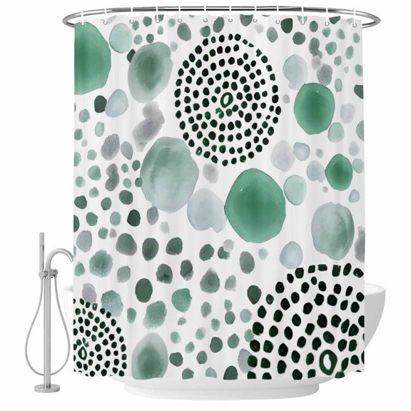 Abstract Spots Shower Curtain Modern Splatter Circles Green Waterproof Fabric Shower Curtain Set with 12 Hooks, Bathroom Curtains for Farmhouse Home Hotel Holiday Decor, 36" W x 72" L