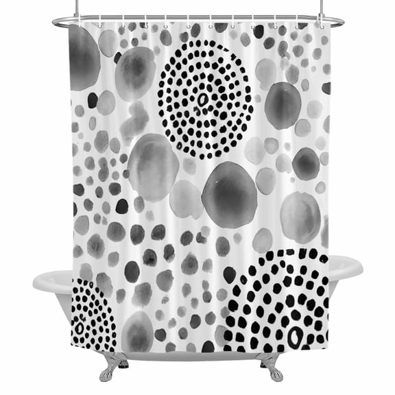 Abstract Spots Shower Curtain, Modern Splatter Circles Grey Waterproof Fabric Bathroom Shower Curtains Set with Hooks, 72 X 72 Inch Long