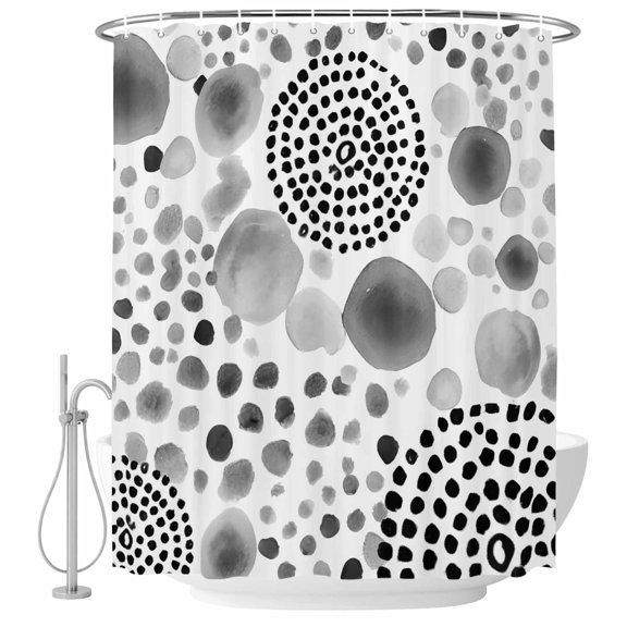 Abstract Spots Shower Curtain Modern Splatter Circles Grey Waterproof Fabric Shower Curtain Set with 12 Hooks, Bathroom Curtains for Farmhouse Home Hotel Holiday Decor, 36" W x 72" L
