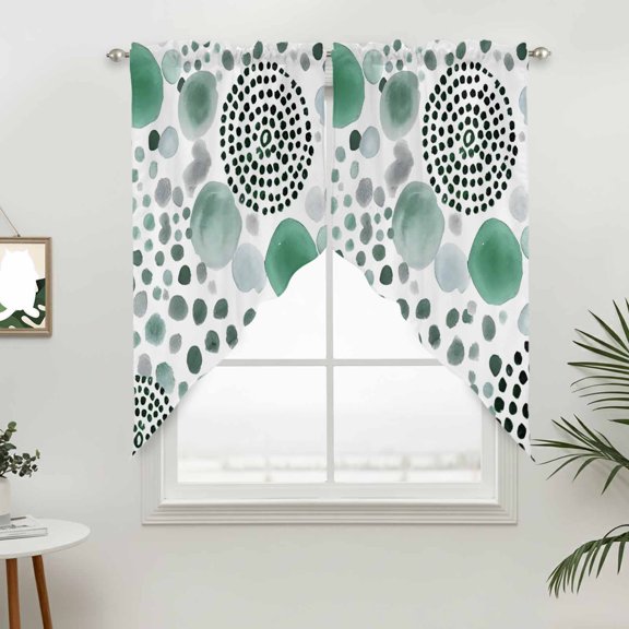 Abstract Spots Swag Valances for Windows, Modern Splatter Circles Green Rod Pocket Short Curtains, Machine Washable Kitchen Window Topper for Bathroom Living Room, 28 x 36 Inch, 1 Pair