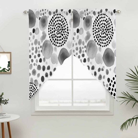 Abstract Spots Swag Valances for Windows, Modern Splatter Circles Grey Rod Pocket Short Curtains, Machine Washable Kitchen Window Topper for Bathroom Living Room, 28 x 36 Inch, 1 Pair