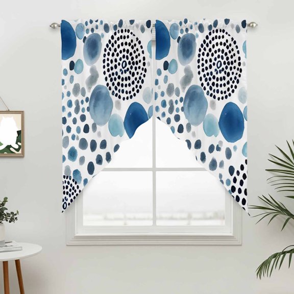 Abstract Spots Swag Valances for Windows, Modern Splatter Circles Navy Blue Rod Pocket Short Curtains, Machine Washable Kitchen Window Topper for Bathroom Living Room, 28 x 36 Inch, 1 Pair