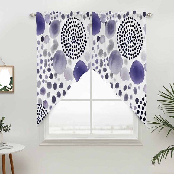 Abstract Spots Swag Valances for Windows, Modern Splatter Circles Purple Rod Pocket Short Curtains, Machine Washable Kitchen Window Topper for Bathroom Living Room, 28 x 36 Inch, 1 Pair