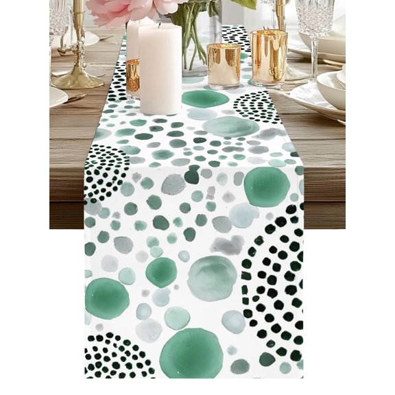 Abstract Spots Table Runners 36 Inches Long Modern Splatter Circles Green Kitchen Dining Table Runner Dresser Scarves for Party Coffee Holiday Party Decor
