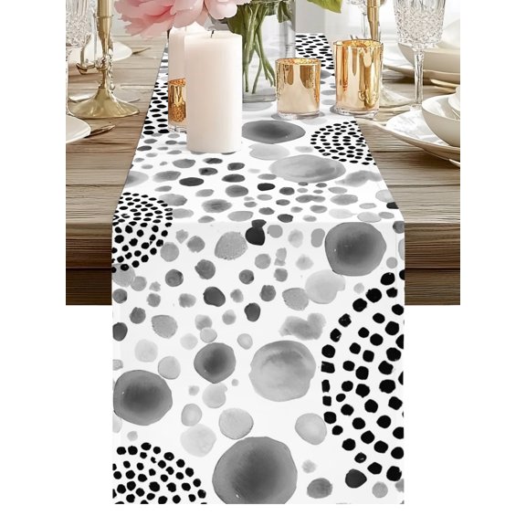 Abstract Spots Table Runners 36 Inches Long Modern Splatter Circles Grey Kitchen Dining Table Runner Dresser Scarves for Party Coffee Holiday Party Decor