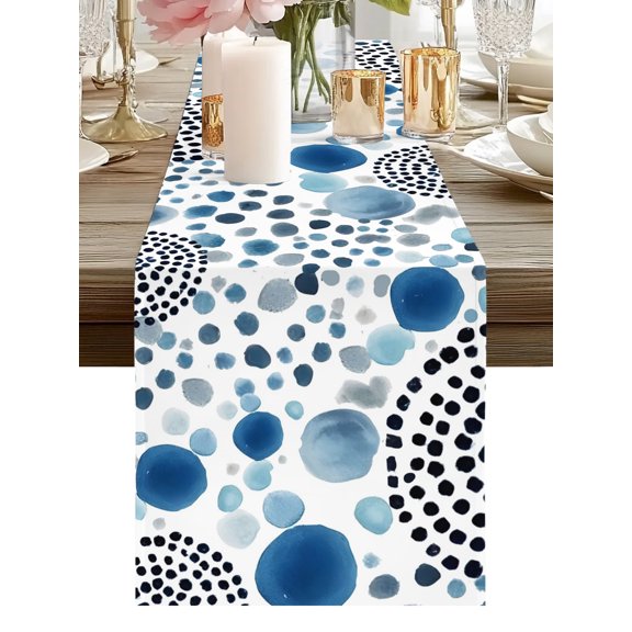 Abstract Spots Table Runners 36 Inches Long Modern Splatter Circles Navy Blue Kitchen Dining Table Runner Dresser Scarves for Party Coffee Holiday Party Decor