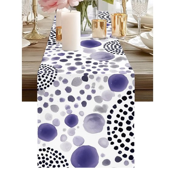 Abstract Spots Table Runners 36 Inches Long Modern Splatter Circles Purple Kitchen Dining Table Runner Dresser Scarves for Party Coffee Holiday Party Decor