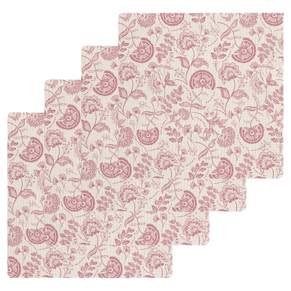 Abstract Spring Floral Dish Towels Set, Waffle Weave Kitchen Towels 4 Pieces, Farmhouse Summer Botanical Microfiber Hair Face Bath Tea Towel Absorbent Quick Drying Cleaning Dish Cloths, 12"x12"