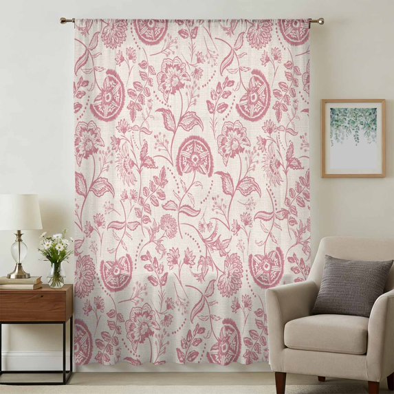 Abstract Spring Floral Sheer Curtains 72 Inches Long, Farmhouse Summer Botanical Light Filering Curtains, Breathable Simi Curtain Privacy Drapes for Living Room Bedroom Lightweight Window Treatment