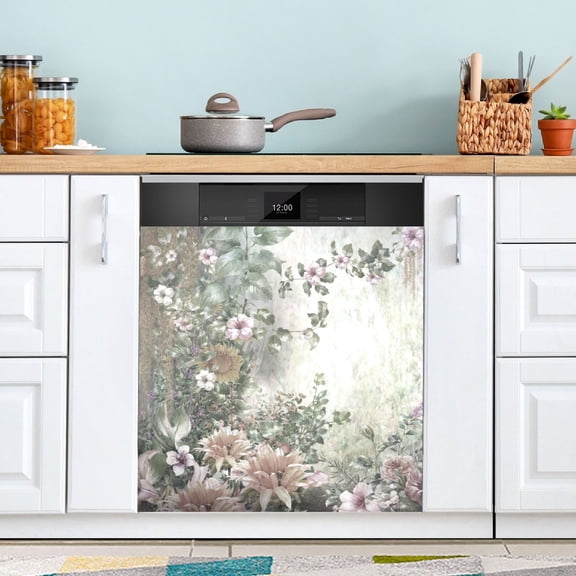 Abstract Spring Flowers Dishwasher Magnet Cover Reuseable Refrigerator Magnet Cover Decal Fridge Microwave Stickers Hoilday Party Decor 23 x 26 Inch