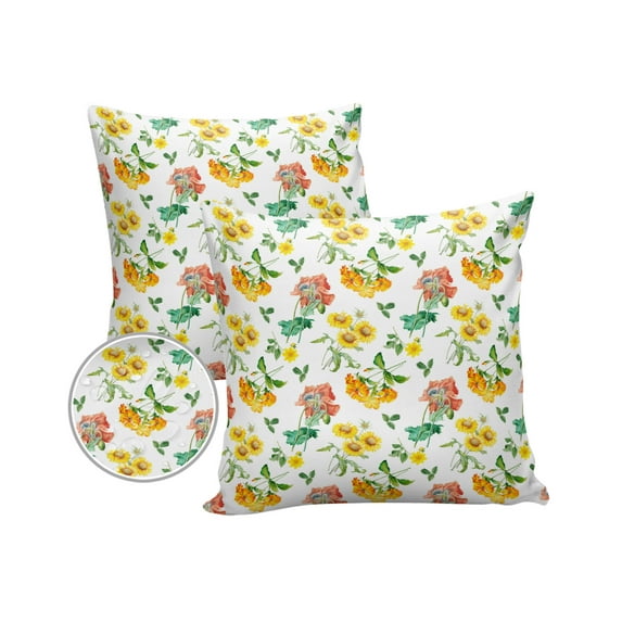 Abstract Spring Garden Blossoming Floral Outdoor Pillow Covers Set of 2, Decorative Waterproof Throw Pillow Case, Colorful Flowers Cotton Linen Soft Cozy Cushion Pillowcases