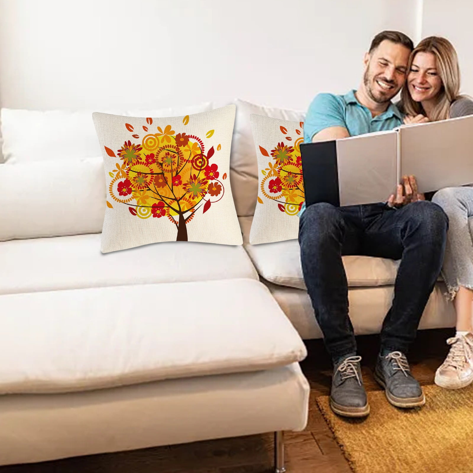 Abstract Spring Summer Autumn Winter Tree Of Life Pillow Cover Home Decoration Sofa Pillow