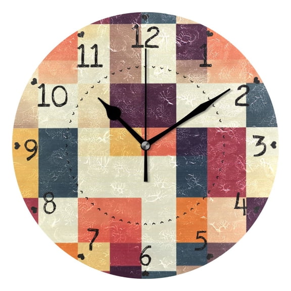 Abstract Square Pattern Round Wall Clock Silent Battery Operated Home Decor for Living Room Bedroom