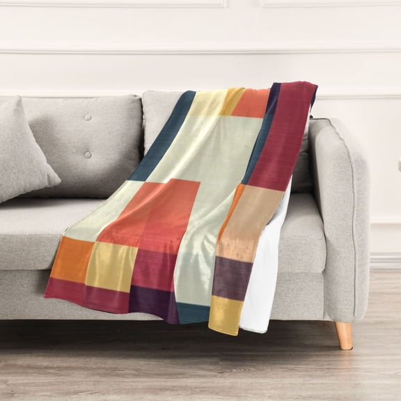 Abstract Square Pattern Throw Blanket 60" x 90" Soft and Warm Blankets for Couch Sofa and Bed