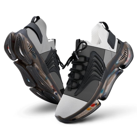 Abstract Squares Black Grey Printed Walking Shoes for Men Woman Lightweight Tennis Fashion Elastic Sports Shoes Cushion Basketball Shoes