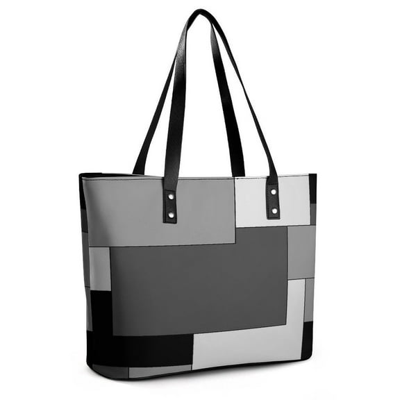 Abstract Squares Black Grey Printed Woman Leather Handbags Large Tote Bag Fashion Portable Handbags With Zipper