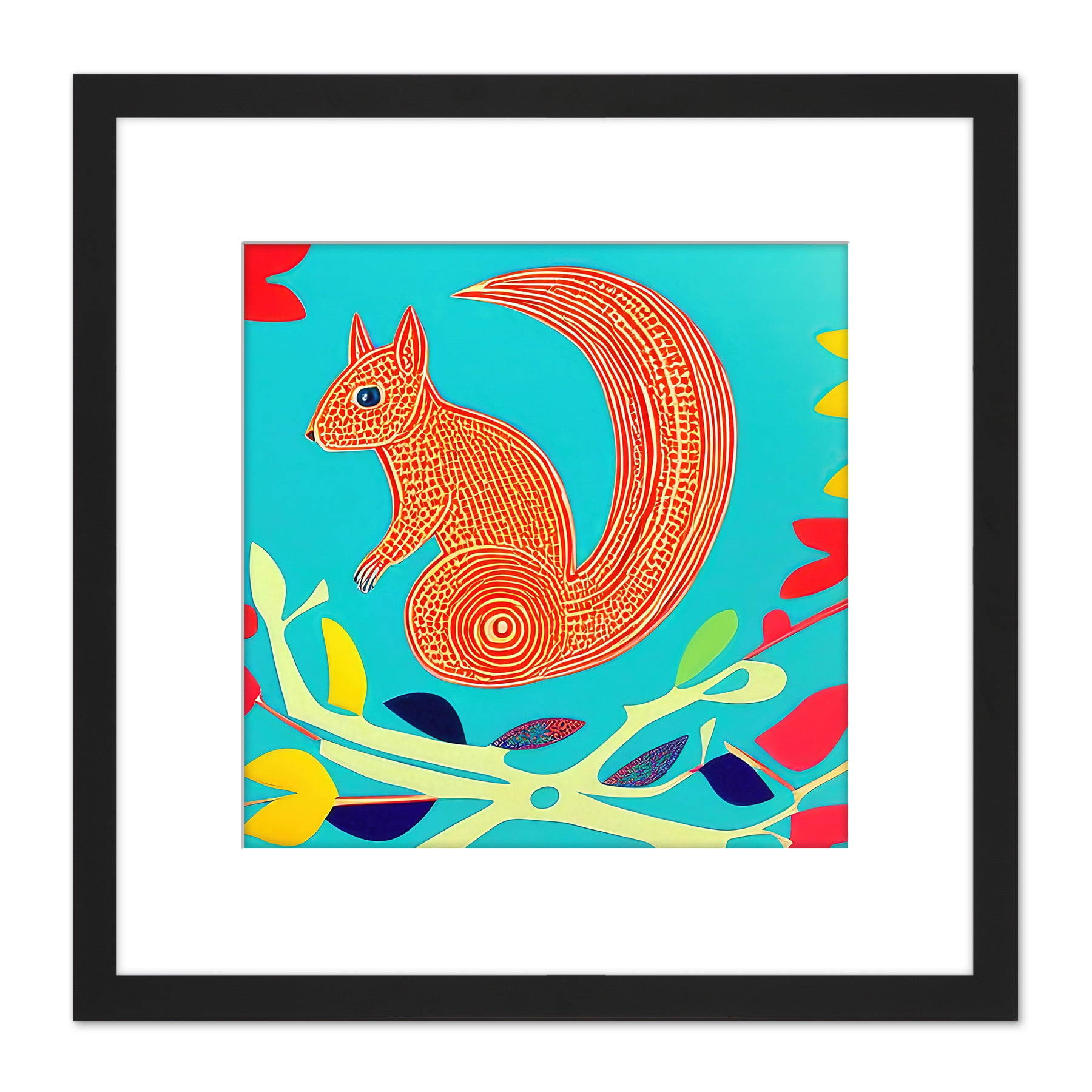 Abstract Squirrel Tree Branches Bright Vibrant Colourful Illustration ...