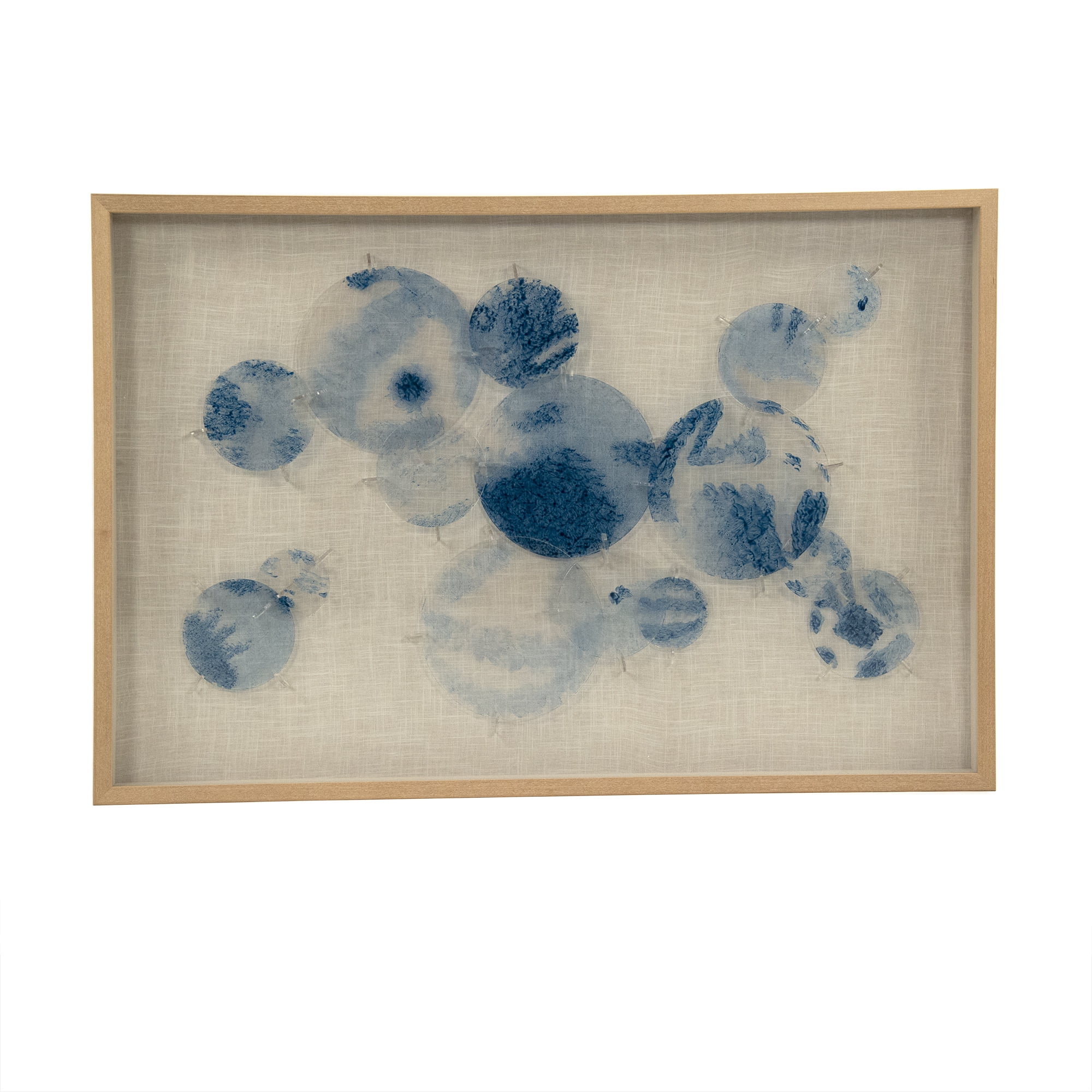 Blue Abstract Stained Glass Wall Art with Wood Frame