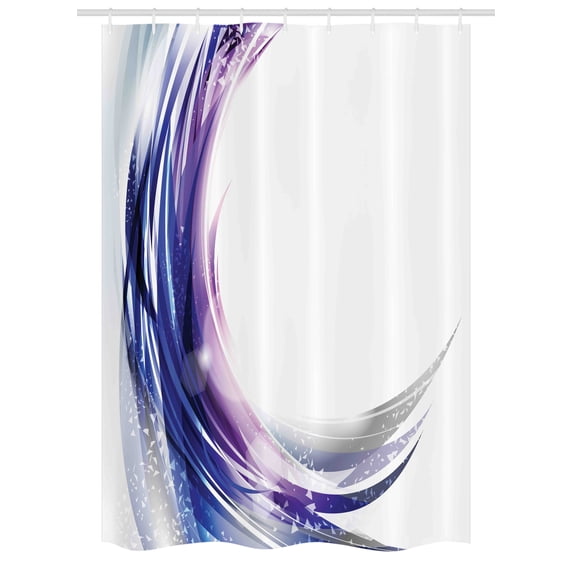 Abstract Stall Shower Curtain, Cool Artistic Wave like Ombre Design with Vibrant Color Dots Artwork, Fabric Bathroom Set with Hooks, 54W X 78L Inches, Purple Blue and White, by Ambesonne