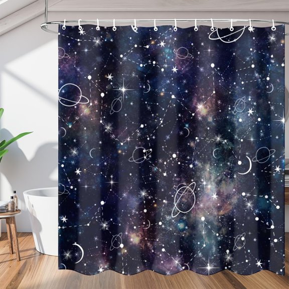 Abstract Star Constellation Shower Curtain Fabric Shower Curtain Set with 12 Hooks Waterproof 72 * 72 Inches for Bathroom Beach Caravan Hotel