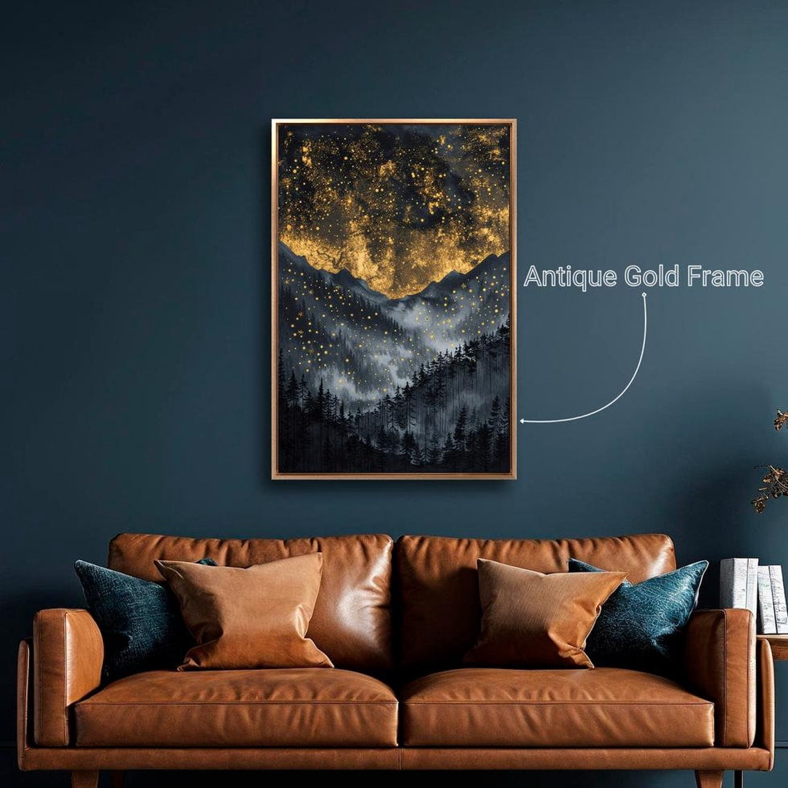 Abstract Starry Night Sky Wall Art Mountain Pine Forest Poster Black ...