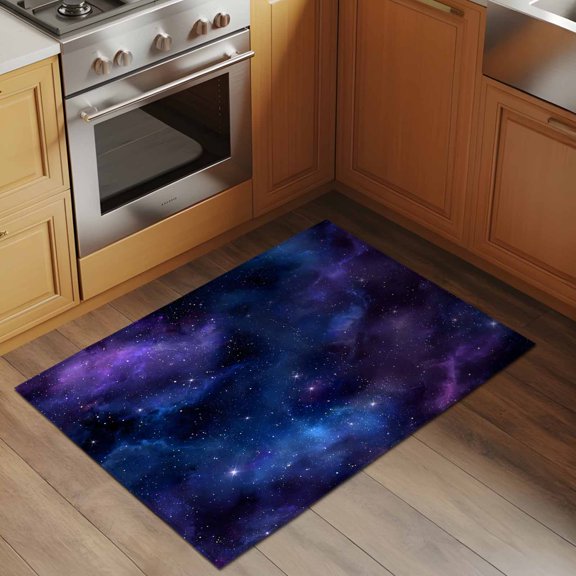 Abstract Starry Sky 2x3 Rug for Entryway Front Door Kitchen Sink Area, Blue Purple Black Night Sky Star Low Pile Washable Non Slip Rectangle Area Rug