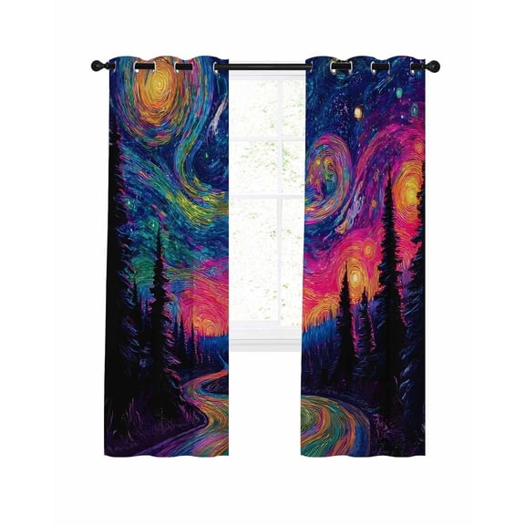 Abstract Starry Sky Blackout Curtains for Bedroom Living Room, Path Forest Dreamy Impressionist 54 In Long Thermal Insulated Room Darkening Drapes Grommet Window Treatments, 42 x 54 In
